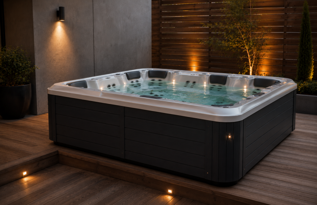 Spacious family hot tub with multiple seating positions